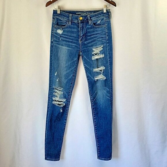 American Eagle Distressed Hi Rise Skinny Jegging Size 4 Long - Picture 1 of 12